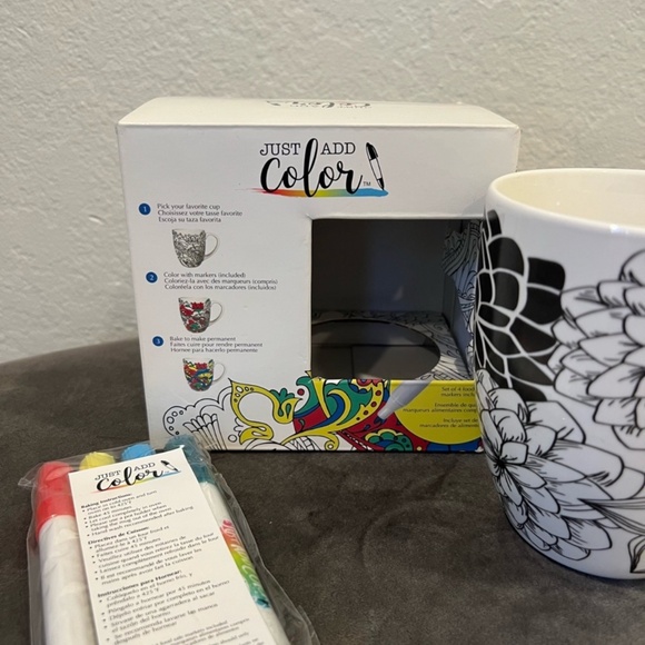 Just Add Color Ceramic Mug Kit Color Your Own Cup w/Markers Floral Pattern - Picture 3 of 5